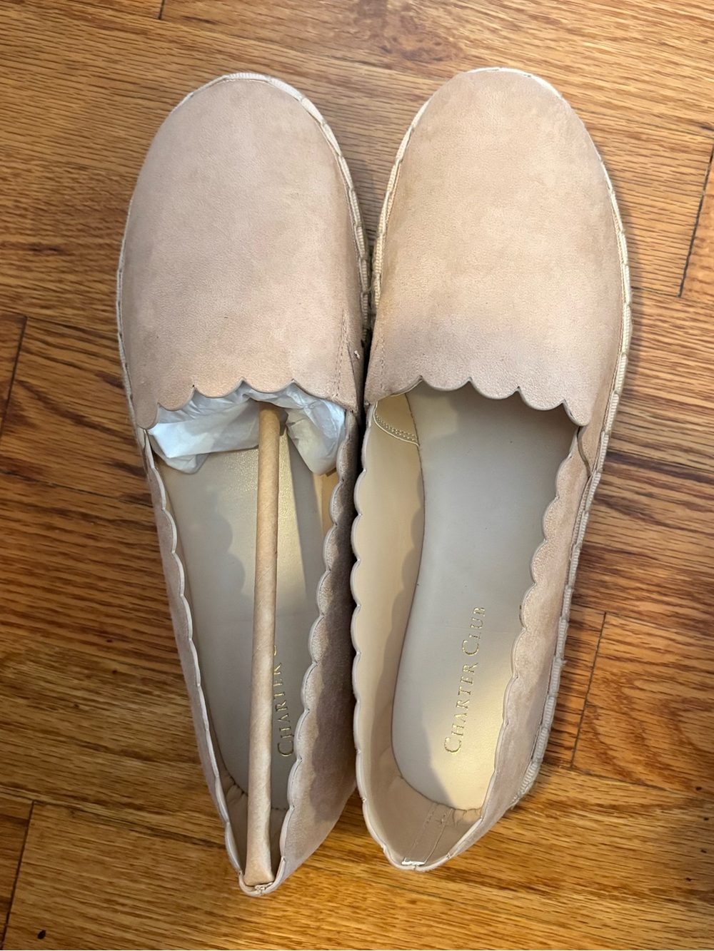 Charter Club Scalloped Slip-On Flats in Nude Taupe